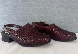 Fanfares Women's sz 9W/10? Woven Leather Clog with Strap 1.75" Block Heel Boho